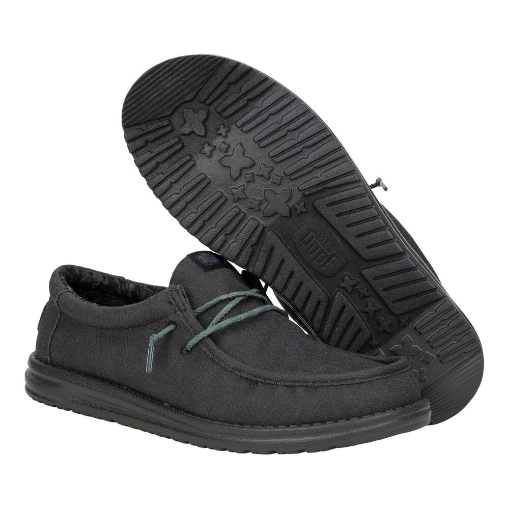 HEYDUDE Wally Waxed Canvas Black Men's Slip On Loafer Shoes Size 12 M